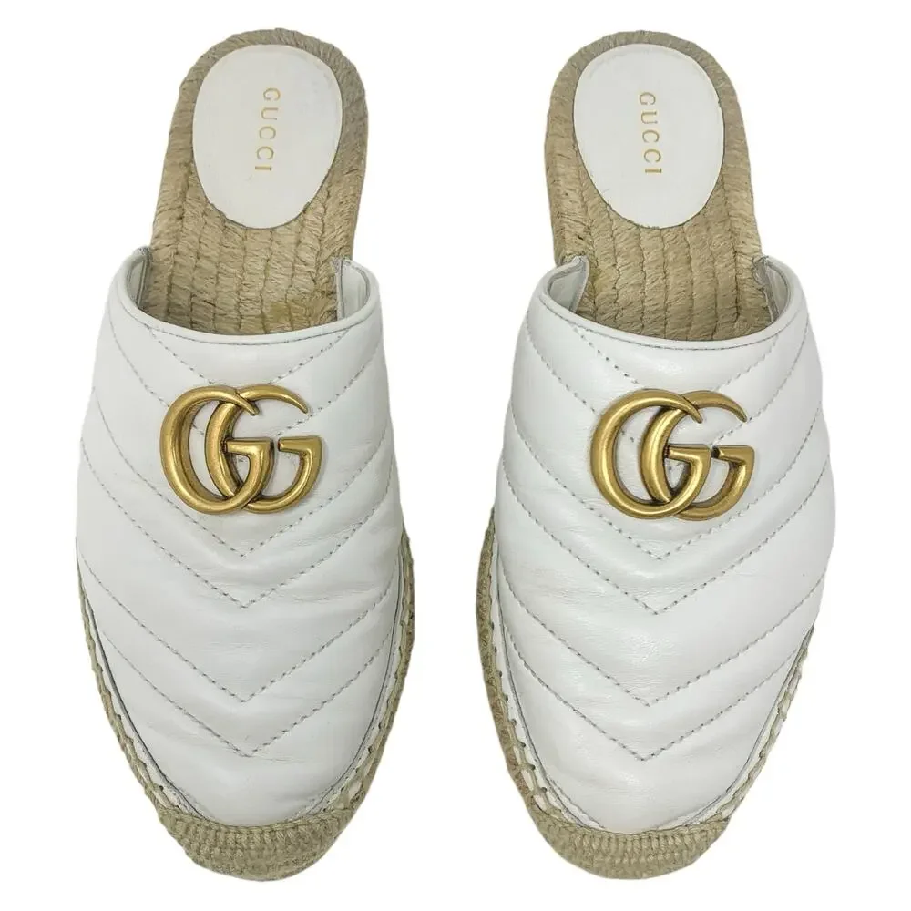 Gucci GG Marmont White Quilted Leather Espadrille Mules EU 37